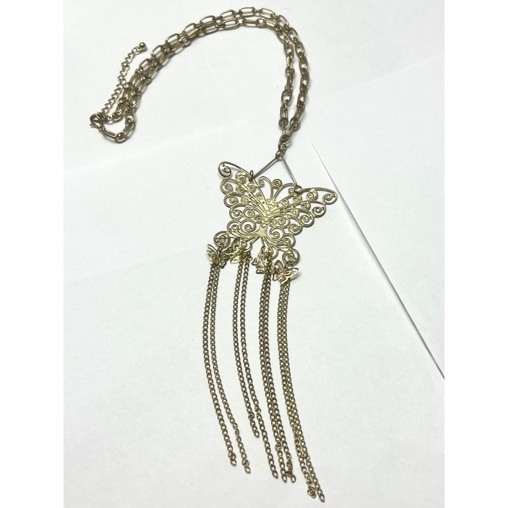 Vintage gold large butterfly pendant necklace